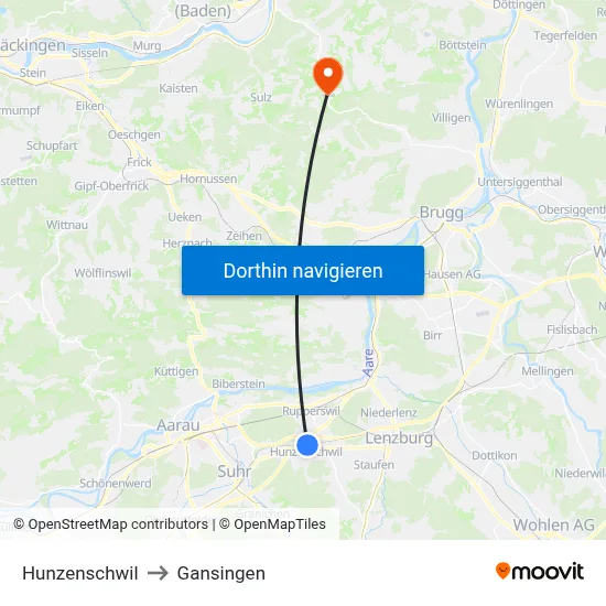 Hunzenschwil to Gansingen map