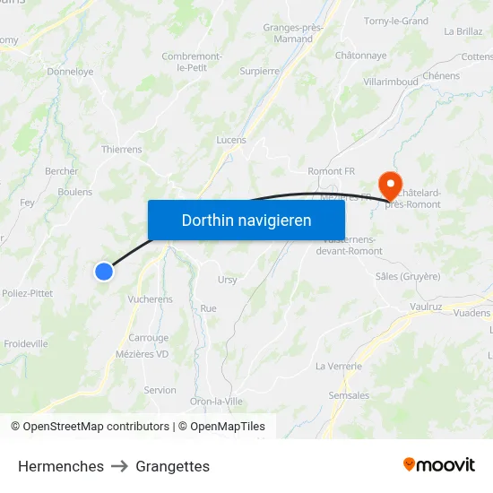 Hermenches to Grangettes map