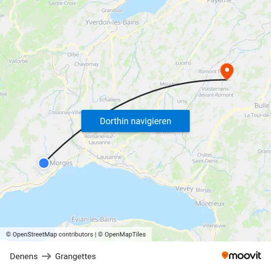 Denens to Grangettes map