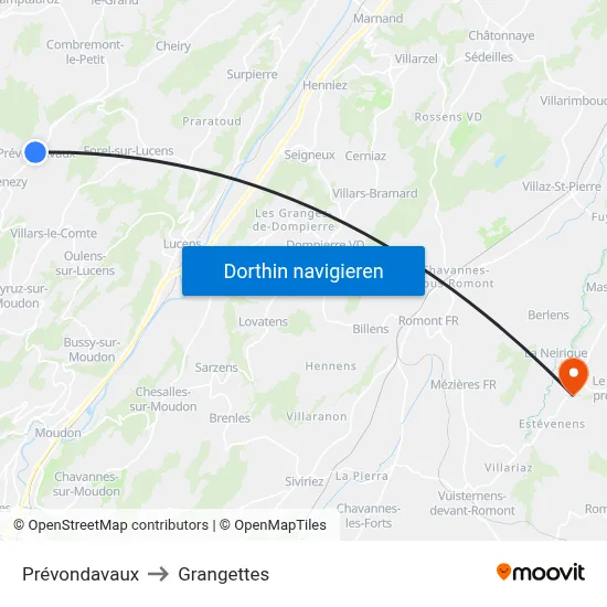 Prévondavaux to Grangettes map