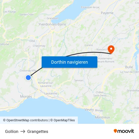 Gollion to Grangettes map