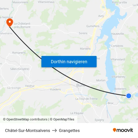 Châtel-Sur-Montsalvens to Grangettes map