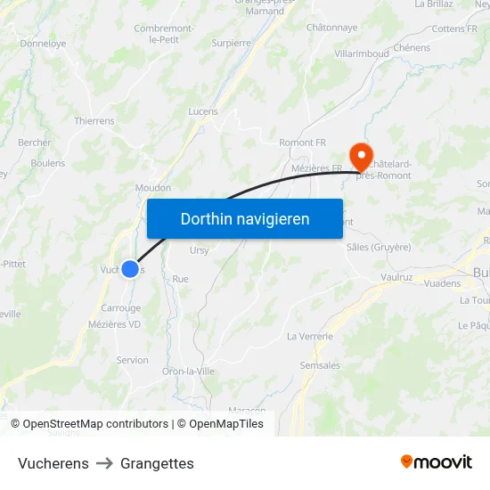 Vucherens to Grangettes map