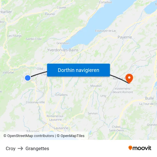 Croy to Grangettes map