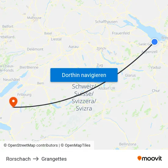 Rorschach to Grangettes map
