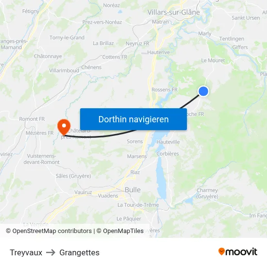 Treyvaux to Grangettes map