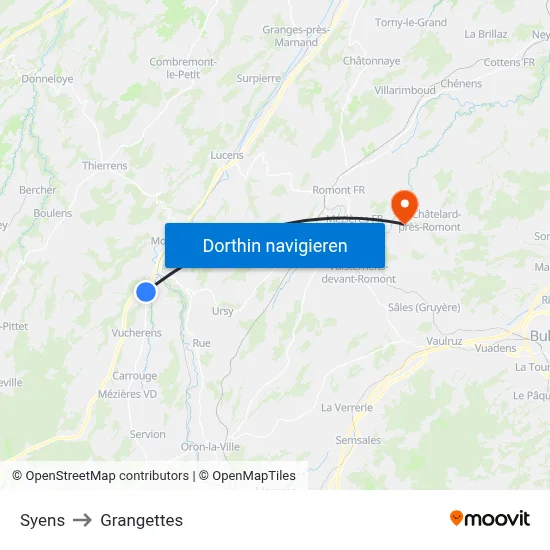 Syens to Grangettes map