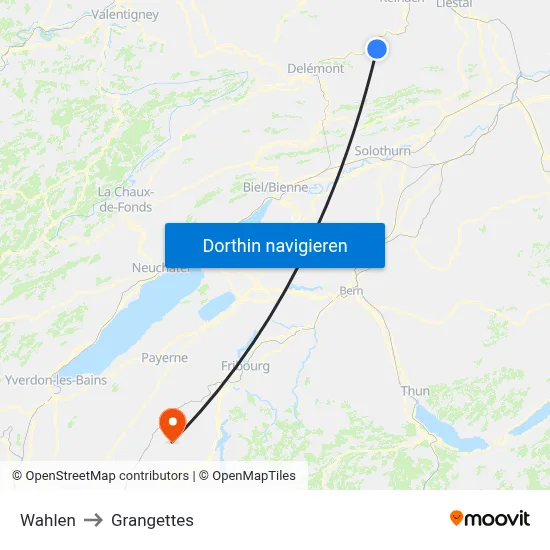 Wahlen to Grangettes map