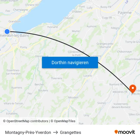 Montagny-Près-Yverdon to Grangettes map