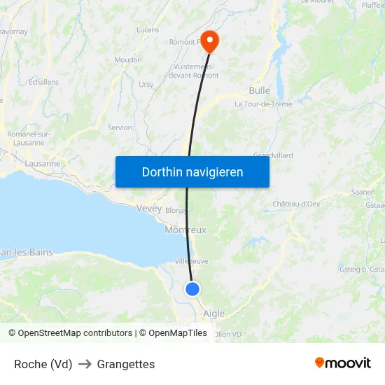 Roche (Vd) to Grangettes map