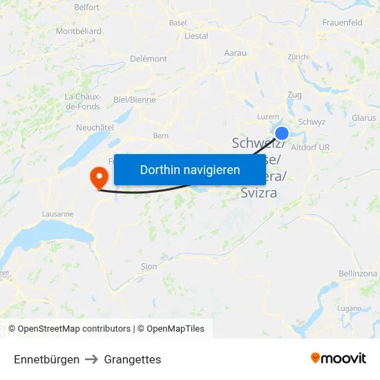 Ennetbürgen to Grangettes map