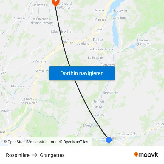 Rossinière to Grangettes map