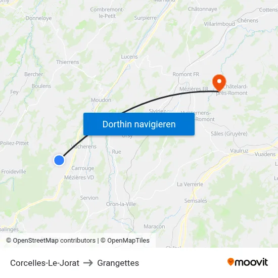 Corcelles-Le-Jorat to Grangettes map