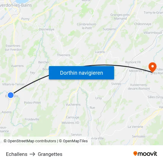 Echallens to Grangettes map