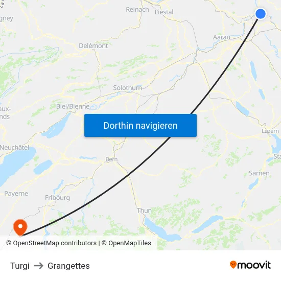 Turgi to Grangettes map