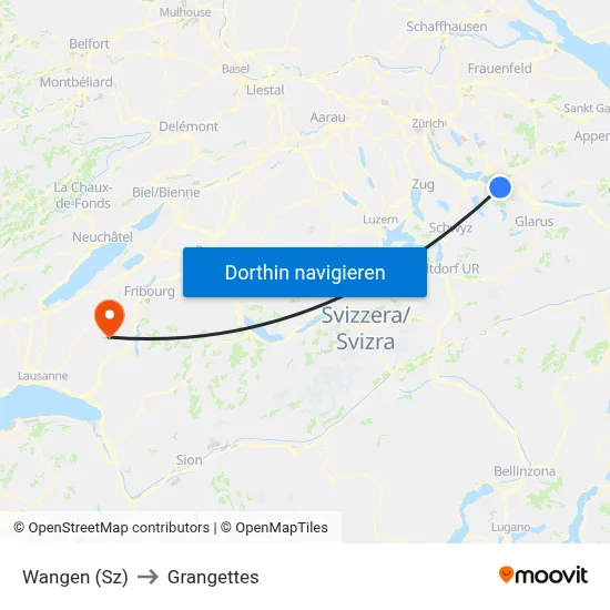 Wangen (Sz) to Grangettes map