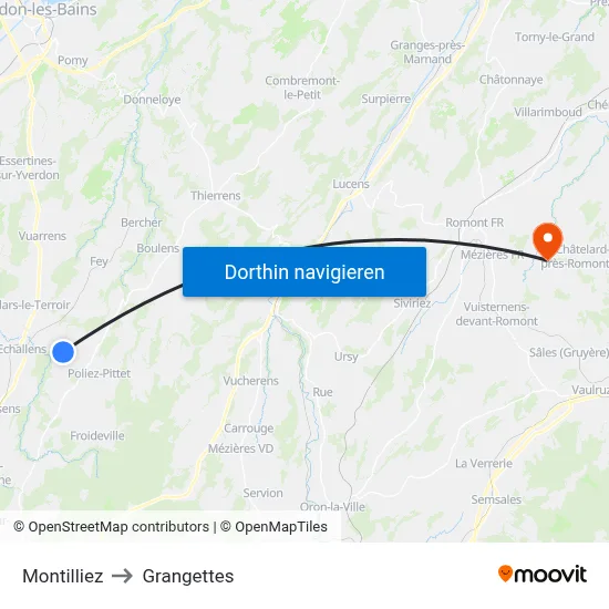 Montilliez to Grangettes map