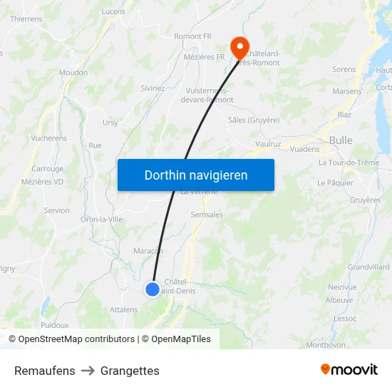 Remaufens to Grangettes map