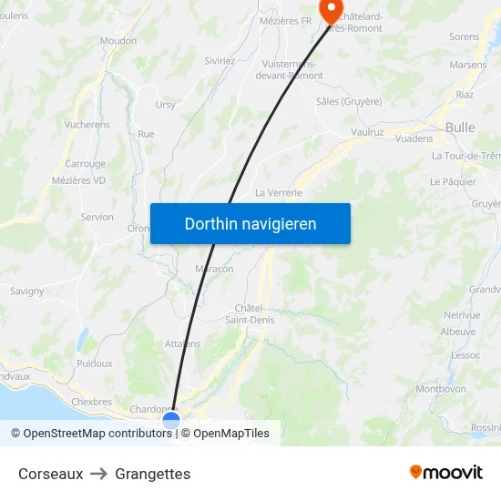 Corseaux to Grangettes map