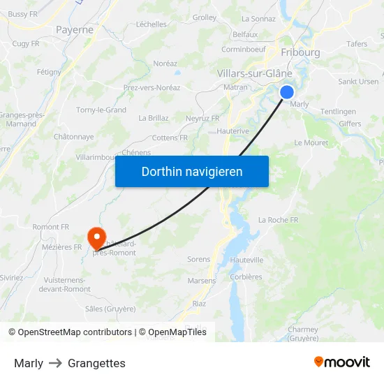 Marly to Grangettes map