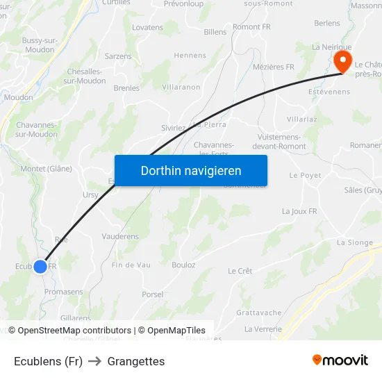 Ecublens (Fr) to Grangettes map