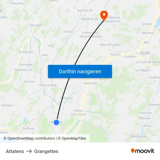 Attalens to Grangettes map