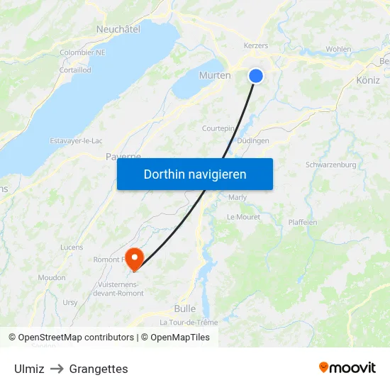 Ulmiz to Grangettes map