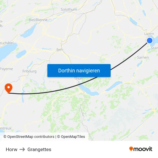 Horw to Grangettes map