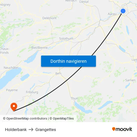 Holderbank to Grangettes map