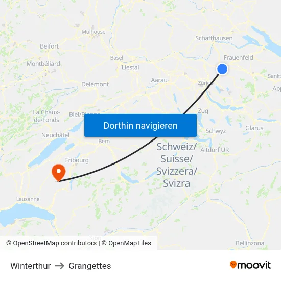 Winterthur to Grangettes map
