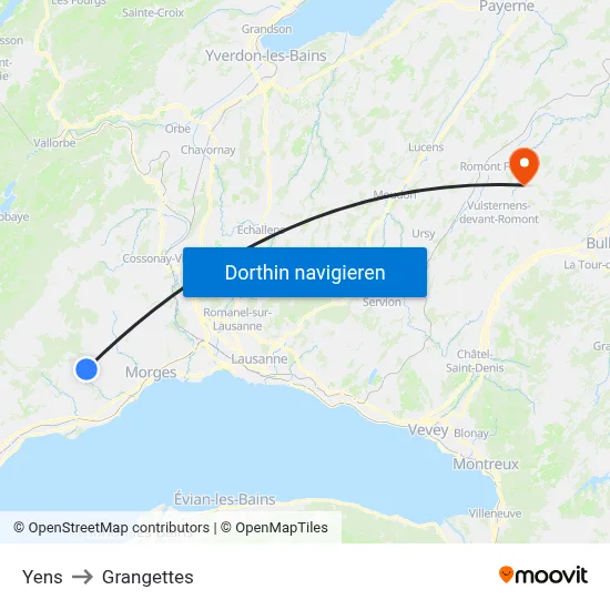 Yens to Grangettes map