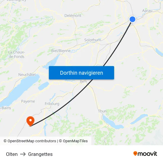 Olten to Grangettes map