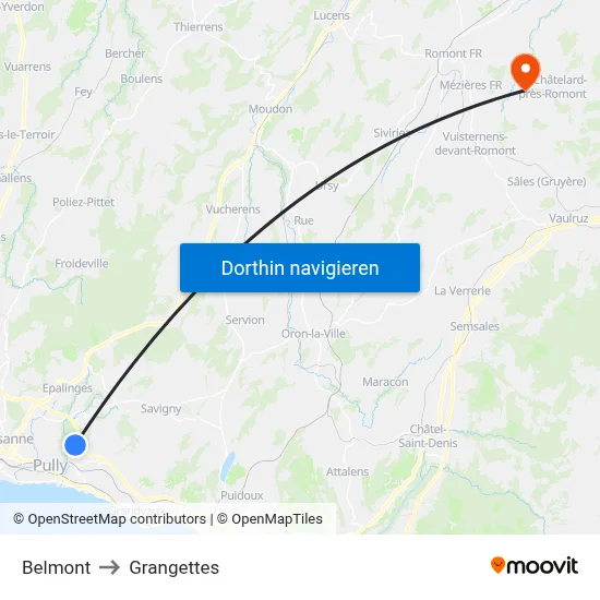 Belmont to Grangettes map