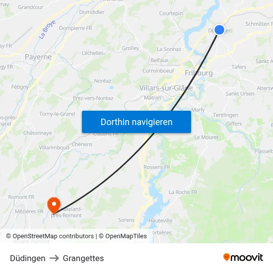 Düdingen to Grangettes map