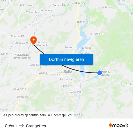 Crésuz to Grangettes map