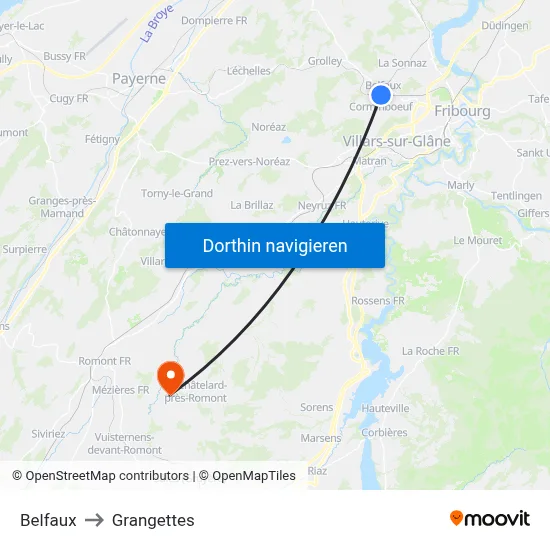 Belfaux to Grangettes map