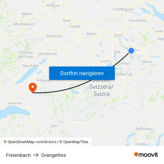 Freienbach to Grangettes map