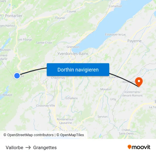 Vallorbe to Grangettes map
