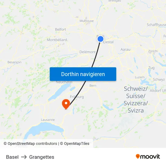 Basel to Grangettes map