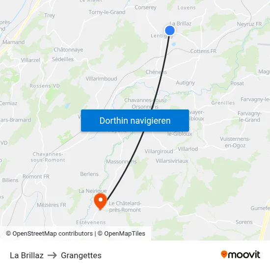La Brillaz to Grangettes map