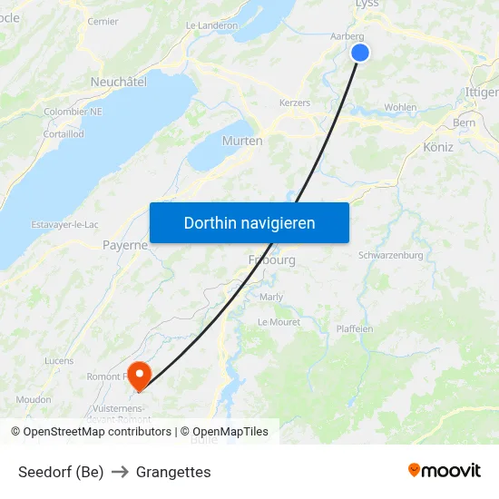 Seedorf (Be) to Grangettes map