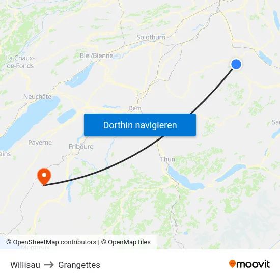 Willisau to Grangettes map