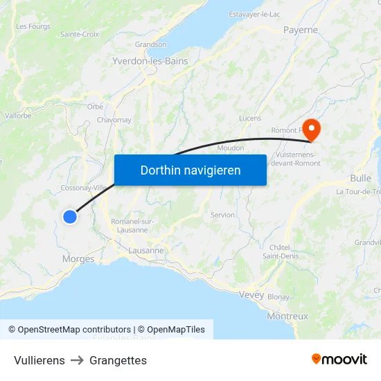 Vullierens to Grangettes map