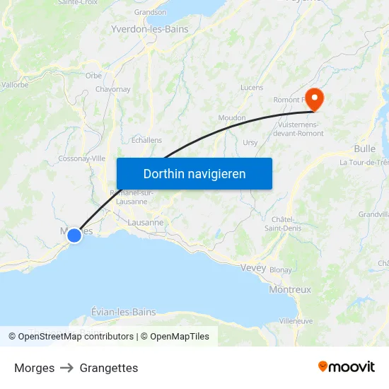 Morges to Grangettes map