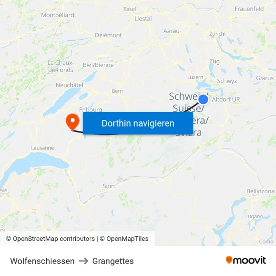 Wolfenschiessen to Grangettes map