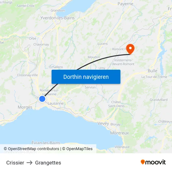 Crissier to Grangettes map