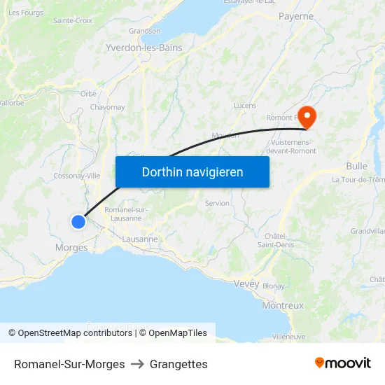 Romanel-Sur-Morges to Grangettes map