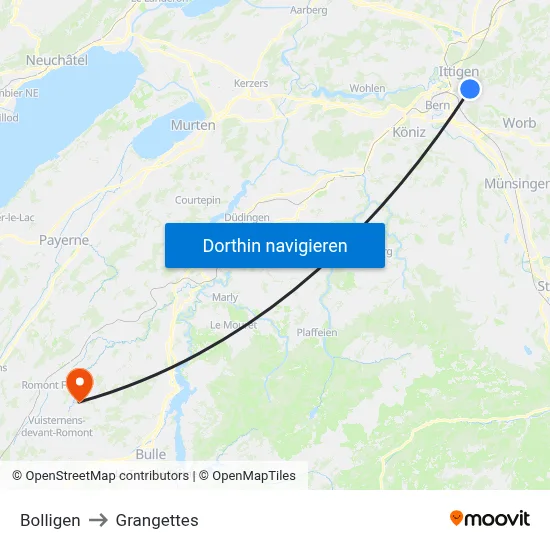Bolligen to Grangettes map