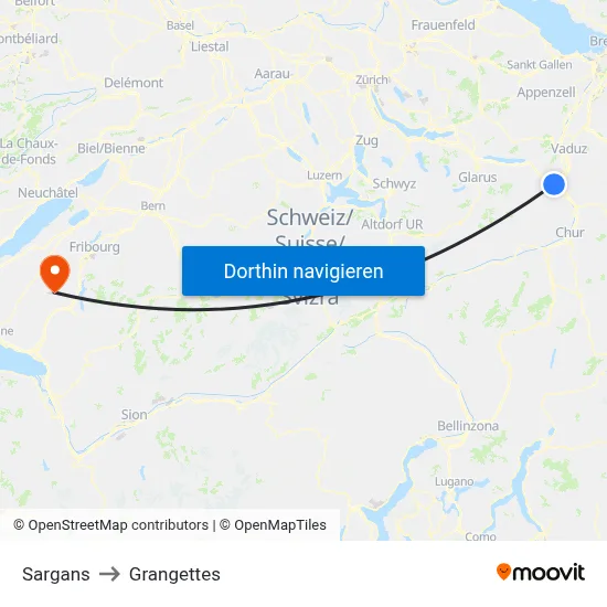 Sargans to Grangettes map