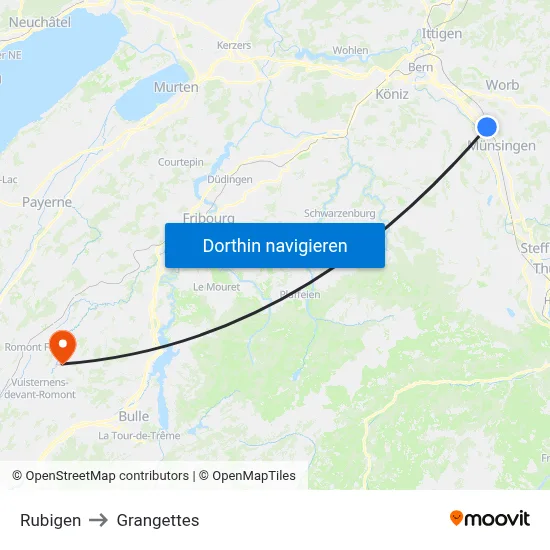 Rubigen to Grangettes map